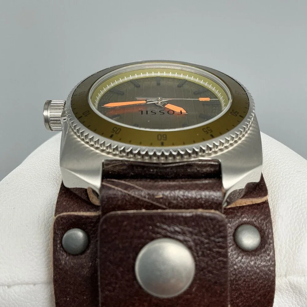 Fossil Mens Watch 38mm Bronze Dial Brown Bund Leather MB-1043 New Battery